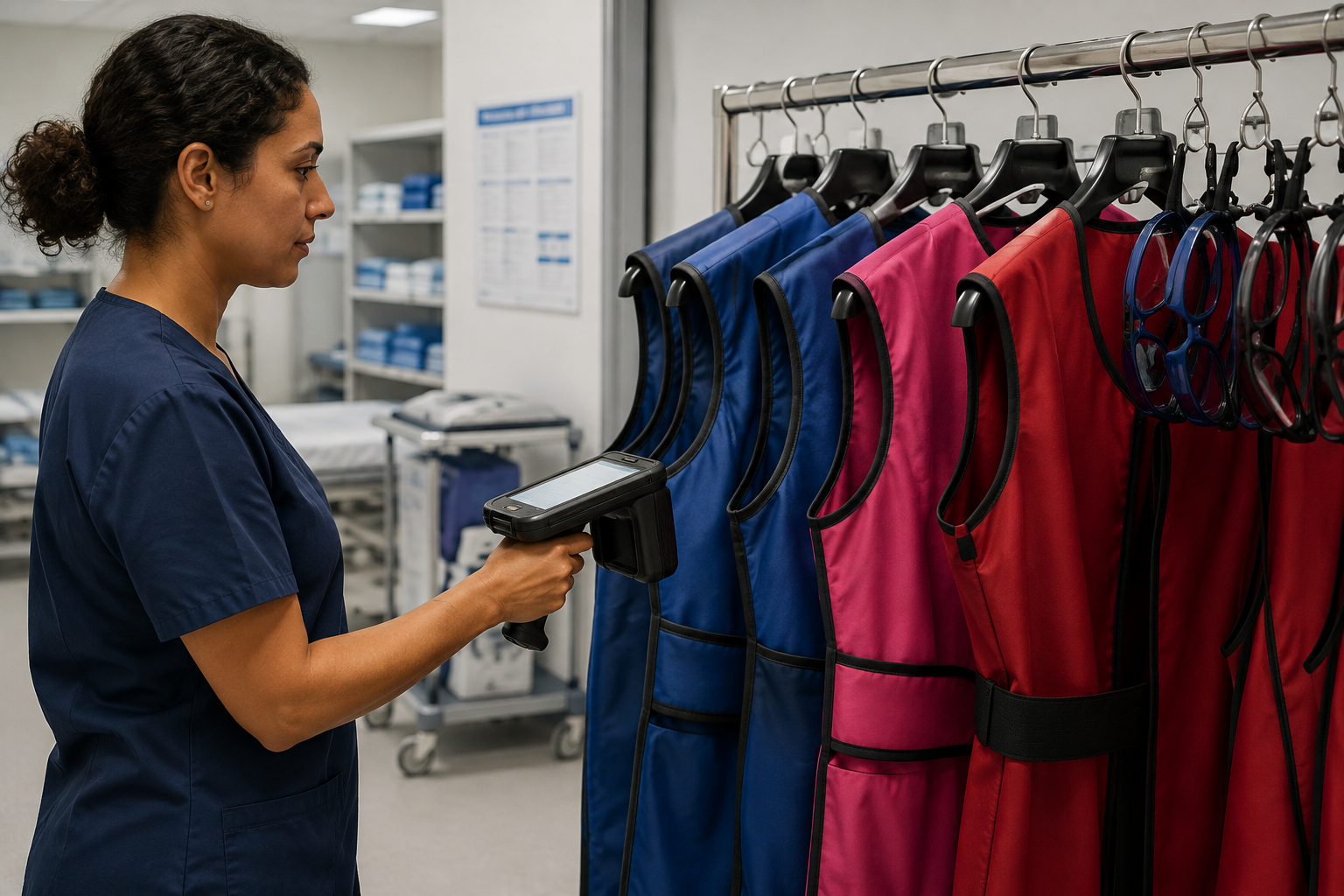 Operatrice sanitaria esegue l’inventario RFID dei dispositivi anti-X